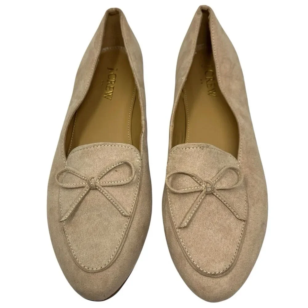 J Crew Shoes Womens‎ 7 Beige Faux Suede Bow Loafers Ballet Flats Feminine